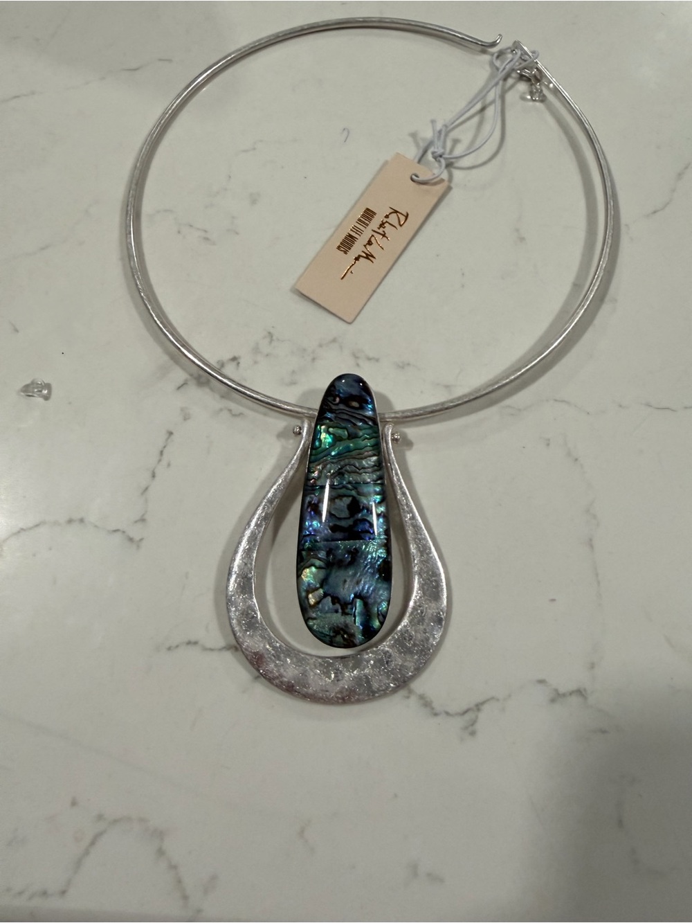Robert Lee Morris Silver Choker with Iridescent Abalone Teardrop Pendant